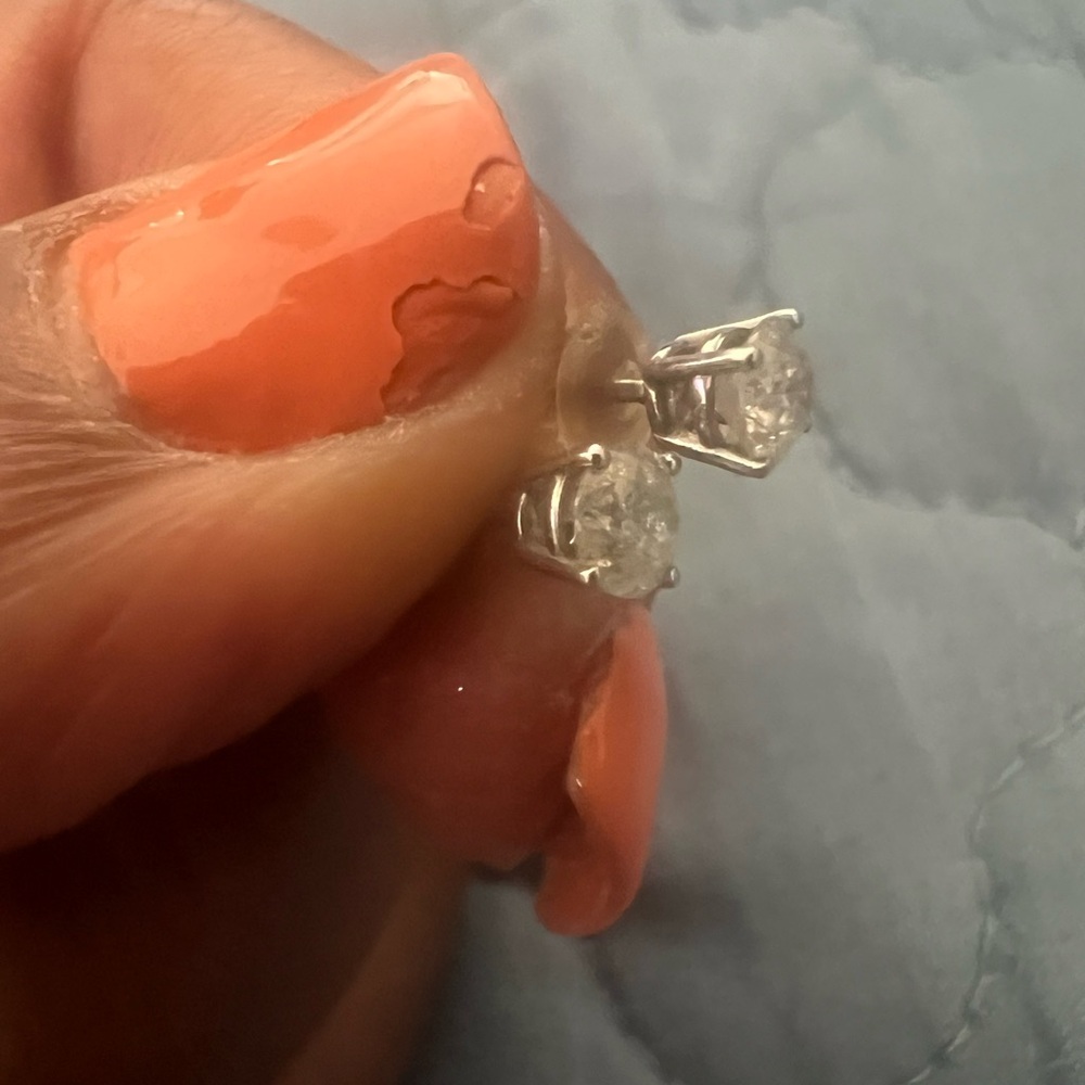 Macy's Sparkling Silver Diamond Earrings - Picture 2 of 3
